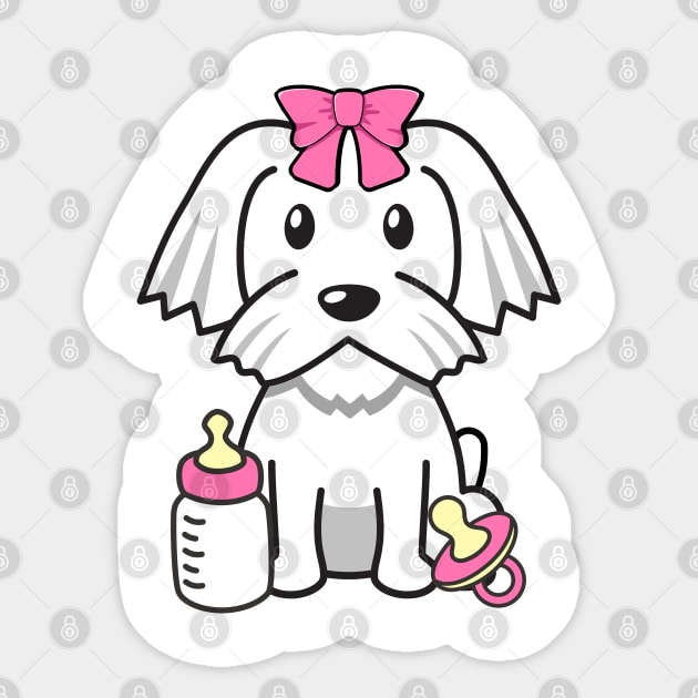 cute baby white dog wears a pink ribbon Sticker by Pet Station